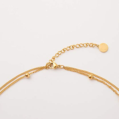 BaubleStar Crescent Pendant Necklace Layering Titanium Chain Choker for Women - color: Gold