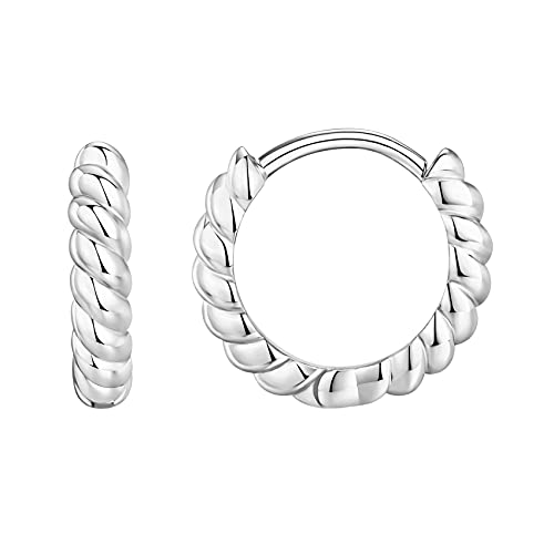 PAVOI 14K Gold Plated 925 Sterling Silver Post Twisted Huggie Earring | Women's Mini Hoop Earrings - color: White Gold, size: 12.5 MM