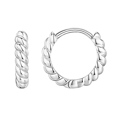 PAVOI 14K Gold Plated 925 Sterling Silver Post Twisted Huggie Earring | Women's Mini Hoop Earrings - color: White Gold, size: 12.5 MM