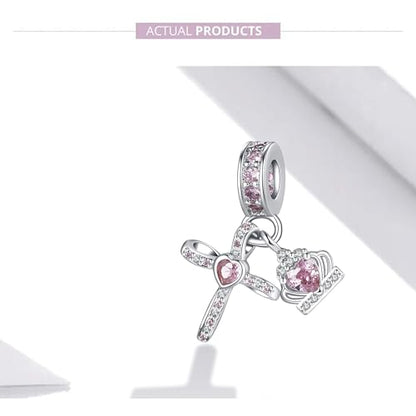 Silver Cross Birthstones Charm Fit for Pandora Charms Bracelet Crown Dangle Charms Beads Birthday Jewelry Gifts for Women - style: October