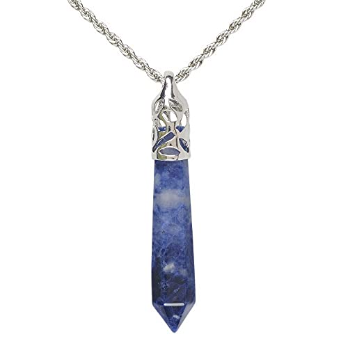 Justinstones Hexagonal Pointed Reiki Chakra Pendant Stainless Steel Chain Necklace 20 Inch Iron Gift Box - color: Sodalite