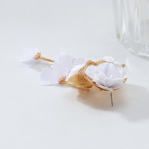 Fabric Flower Earrings for Women Colorful Long Tassel Floral Drop Earrings Fashion Boho Exaggerated Statement Beach Party Jewelry - color: white