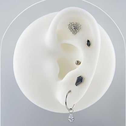 1PC Tragus Conch Helix Flat Labret Piercing Jewelry 16G 6mm 8mm - ASTM F136 Titanium Cartilage Earring Flatback Stud, Implant Grade Internally Threaded Hypoallergenic Body Jewelry (Clear CZ) - color: Black Marquise CZ - Tit