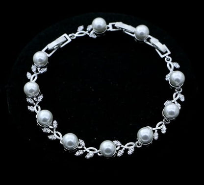 Jewelry Set for Women Bride Bridesmaid Wedding Party Prom Necklace Earrings Bracelet Set Gift for Mother Wife Friend - color: Pearl-White