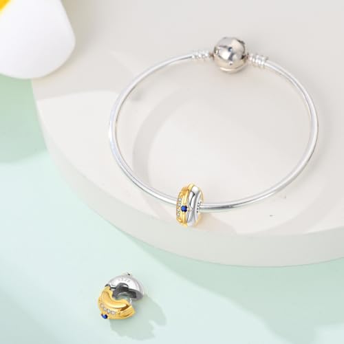 Charm for Bracelets and Necklaces Heart Cat Flower Boy 925 Sterling Silver Bead Birthday Jewelry Gift for Women - color: Gold Clip Charm