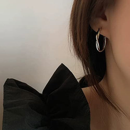 Hoop Earrings for Women, 14K Gold Sterling Silver Chunky Twisted Hoops Earring Hypoallergenic Ear Jewelry - color: Silver-38mm