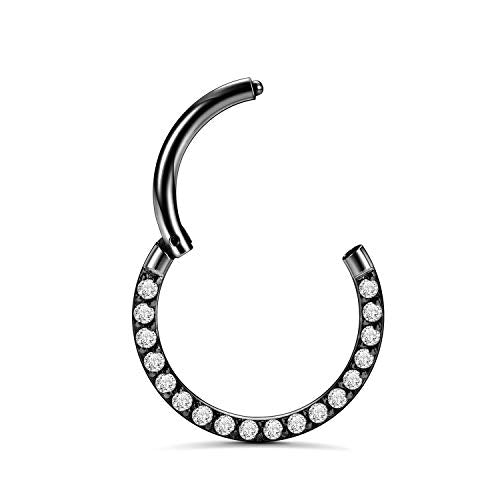 GAGABODY Septum Ring 16 Gauge Earrings Daith Jewelry Surgical Steel Hinged Nose Rings Nose Hoop Cartlidge Earring Hoop Helix Rook Piercing Jewelry - color: Style1:1pc Black-Clear CZ