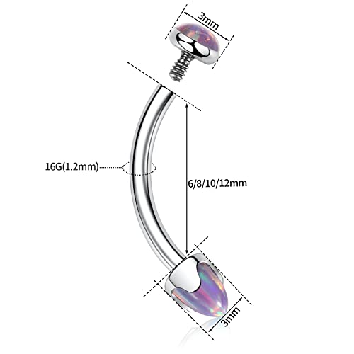 GAGABODY Titanium Eyebrow Jewelry - Curved Barbell & Labret Stud, 16g - Belly Button Ring & Cartilage Earring - Opal Bridge Jewelry - color: 1Pc-Arrow Shape Purple Opal