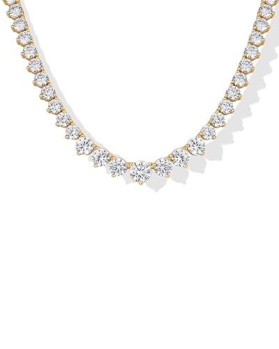 PAVOI 14K Gold Plated Graduated Tennis Necklaces for Women - Cubic Zirconia Tennis Necklace for Brides & Bridesmaids - Simulated Diamond Chain Trendy Wedding Jewelry - color: Yellow Gold, size: 18 Inches