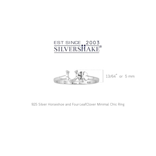 Silvershake Petite White Gold Plated 925 Sterling Silver Minimalist Chic Horseshoe and Four-Leaf Clover Lucky Casual Stackable Ring Jewelry for Women
