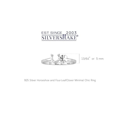 Silvershake Petite White Gold Plated 925 Sterling Silver Minimalist Chic Horseshoe and Four-Leaf Clover Lucky Casual Stackable Ring Jewelry for Women