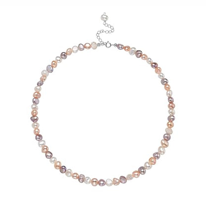 Natural Pearls Necklace, Freshwater Baroque Pearls Necklace for Women's Pearl Strand Choker Necklace 18K Gold Plated & S925 Sterling Silver Clasp White Necklace Chain - color: Colorful, 5-6mm, Silver Clasp