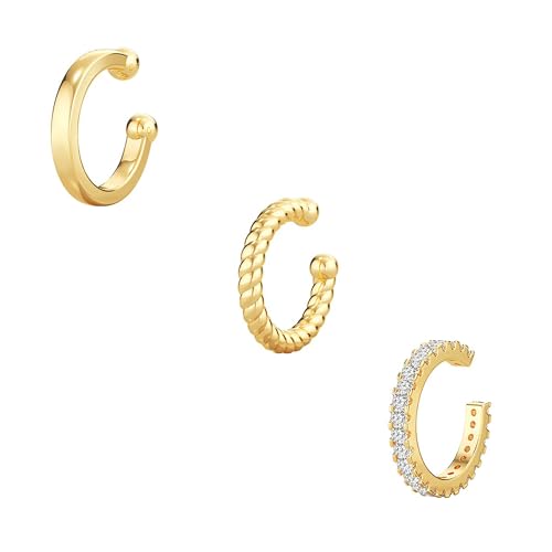 Carffordo 3Pcs Ear Cuffs Non Piercing for Women, Dainty Clip on Earrings | Trendy 14K Gold Plated Ear Cuff with Cubic Zirconia, Fake Piercing Cartilage Earrings, Lightweight Jewelry for Daily Wear - color: 01-Gold Ear Cuff