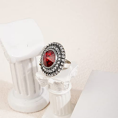 Vintage Boho Ring Crystal Rhinstone Roud Ring Adjustable Antique Crystal Ring Expandable Open Wrap Ring Statement Ring for Women Girls Large Cocktail Party