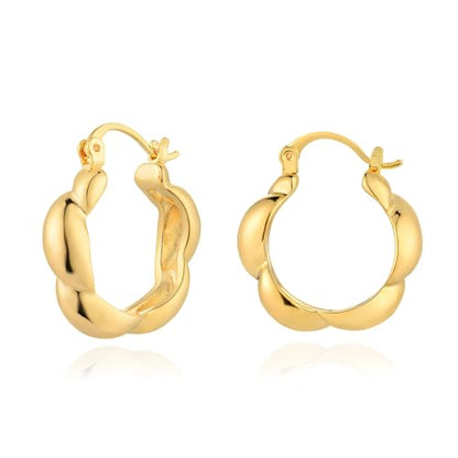 Gold Hoop Earrings for Women 14K Gold Plated Chunky Huggie Hoops Simple Cute Earrings Minimalist Jewelry for Women Gifts - style: Flower