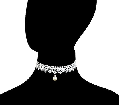 LINKY 10pcs White Lace Choker Necklace Women Jewelry Set - color: White