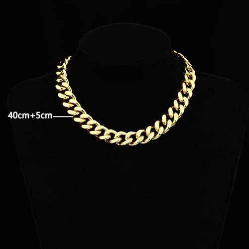 FEEL STYLE Chunky Gold Necklace for Women - 14K Gold Plated 10mm/14mm Cuban Link Chain & 8mm O-Link Chunky Necklace Fashion Jewelry Adjustable - color: Gold Chain, style: 14MM Cuban Link Chain