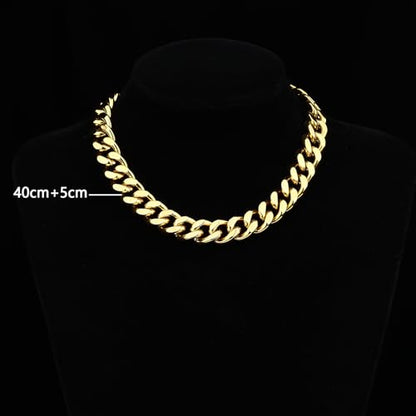 FEEL STYLE Chunky Gold Necklace for Women - 14K Gold Plated 10mm/14mm Cuban Link Chain & 8mm O-Link Chunky Necklace Fashion Jewelry Adjustable - color: Gold Chain, style: 14MM Cuban Link Chain