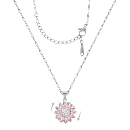 Sunflower Fidget Necklace for Women Gold Moon Necklace Rotating Heart Necklaces Spinning Crystal Flower Anxiety Necklaces Crescent Moons Jewelry Accessories - color: SilverPink