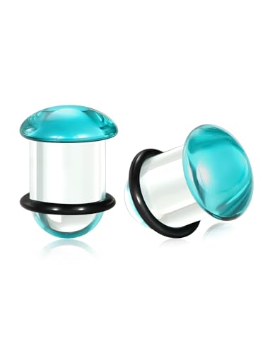 Aumeo One Pair Glass Gauges for Ears Single Flare Glass Plugs for Women and Men - color: Blue, size: 12mm
