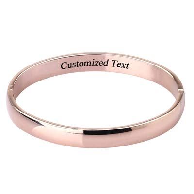 Womens 6MM Stainless Steel Brecelet Plain Polished Finish Cuff Bangle - color: Rose Gold(Engraved)