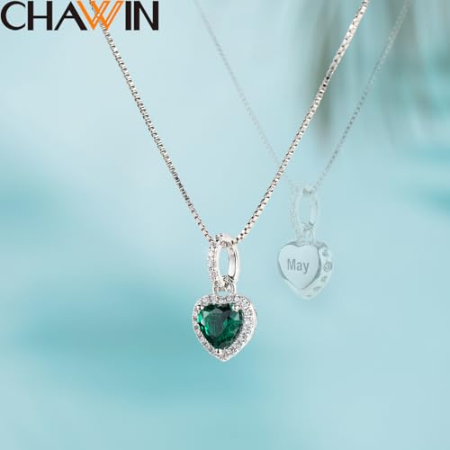 CHAWIN Birthstone Charms, 925 Sterling Silver Heart Dangle Charm, Sparkling CZ Compatible with Pandora Charm Bracelet, Necklace, Birthday Gifts for Women/Wife/Mother - style: 05# May