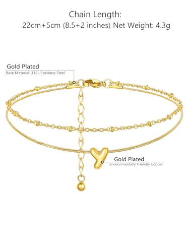 ChainsProMax Initial Ankle Bracelets for Women, Waterproof Anklets Bracelet Adjustable Summer Beach Women Foot Jewelry, Stainless Steel/Gold Plated-Send Gift Box/Letter A-Z - color: Gold Plated-Y