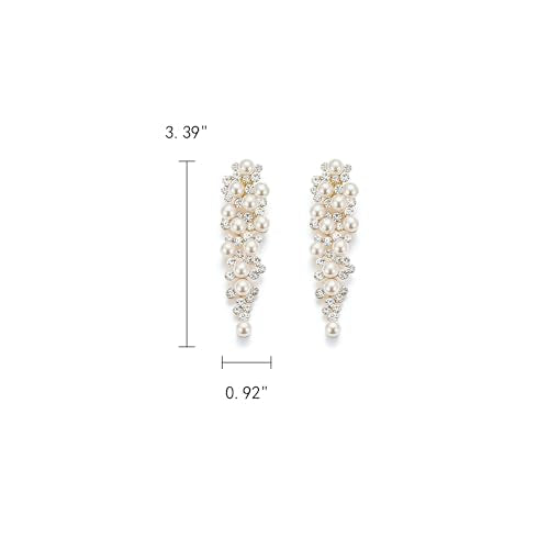EleQueen Wedding Clip on Sparkle Simulated Pearl Rhinestone Crystal Chandelier Dangle Earrings for Bride Bridesmaid - color: Ivory Gold-Tone