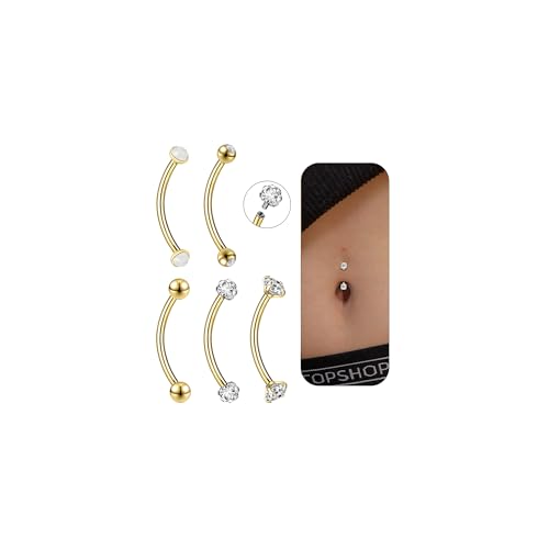 14G Small Belly Button Rings for Women 316L Stainless Steel | Tiny Internally Threaded Navel Rings, Rook Piercing Jewelry, Eyebrow Rings, Hypoallergenic Curved Barbells, 6-16MM, 5PCS - color: 14G/14MM Bar/Gold