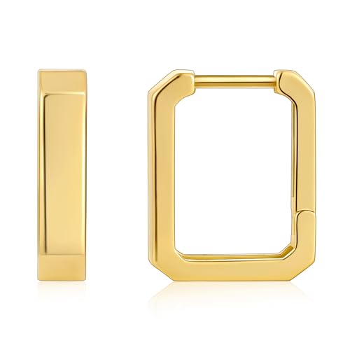 Gacimy Small Gold Huggie Hoop Earrings for Women | 14k Gold Plated, Small Hoop Earings for Women, 1/2 Inch Yellow Color Earrings - color: Gold, size: Rectangle