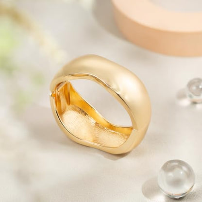 HZMAN Chunky Gold Cuff Bracelets for Women Thick Wide Bangle Bracelet Hammered Open Hinge Wrist Cuff Bracelet Jewelry Gift - color: 02.Irregular Gold