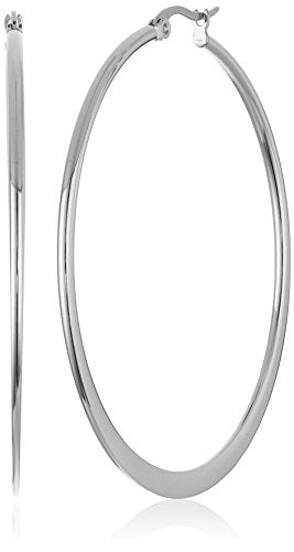 Amazon Essentials Gold Plated or Stainless Steel Flattened Hoop Earrings - color: Stainless steel, size: 45 mm