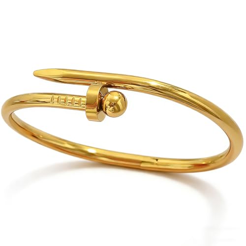 Bangle Bracelet Set for Women Stackable No Tarnish 18K Gold Plated Stainless Steel Dainty Gold Bangle Bracelets - color: Style 5