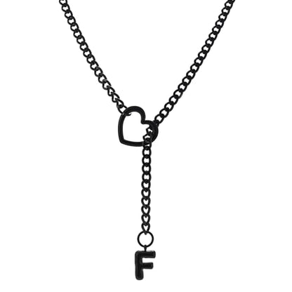 sroyte Black Heart Slip Chain Initial Necklaces for Women,Stainless Steel O-Ring Adjustable Lariat Heart Y-Necklace,Punk Gothic Cuban Collar Choker Necklace for women - color: Black F