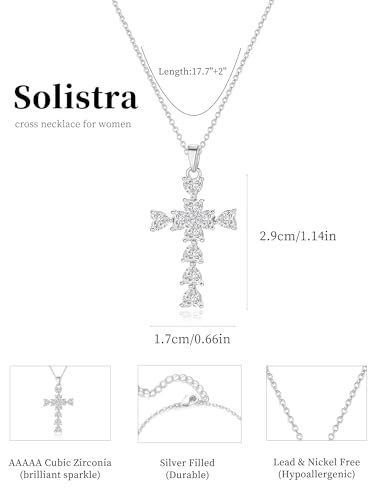 Cross Necklace for Women, 14K Gold Plated Cubic Zirconia Cross Pendant Necklace, Trendy Christian Jewelry Gifts for Baptism First Communion Christmas - color: Style F - Silver
