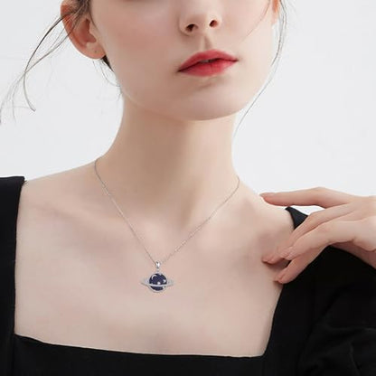 Saturn Planet/Sun Moon and Star Necklace 925 Silver Sterling Galaxy Pendant Necklaces Celestial Jewelry Birthday Jewelry for Her Women Astronomy Lovers Gifts - style: Saturn Planet Necklace