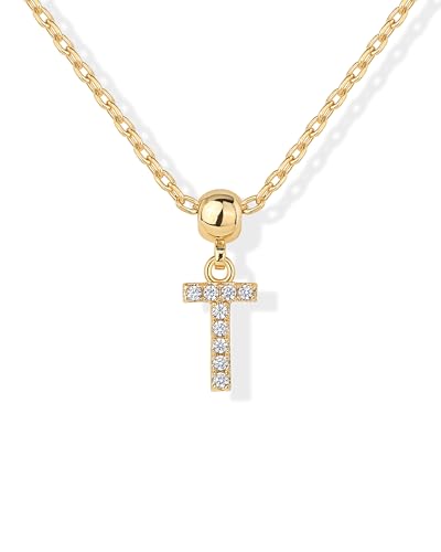 PAVOI 14K Gold Plated Dainty Initial Letter Necklace with Charms for Women | Adjustable Chain Gold Charm Initial Necklaces, Small Alphabet Letters Removable Pendants Cute Jewelry Gifts - style: - T