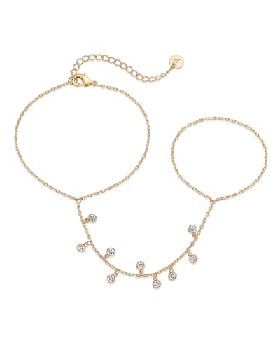 PAVOI Hand Chain Bracelet for Women, 14K Gold Plated Adjustable Ring Chain | Hand Chain Bracelet, Ring Bracelet Hand Chain, Arm & Body Jewelry - style: Climber CZ