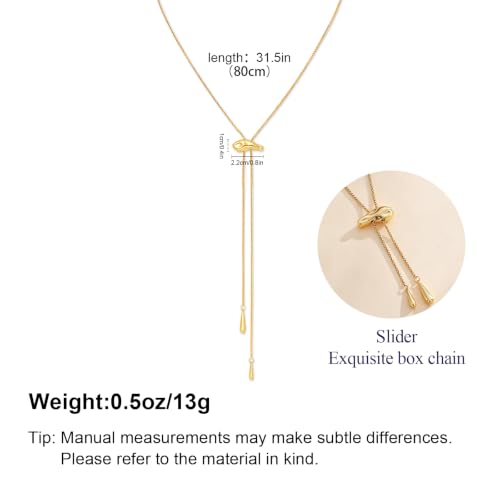 Gold Y Lariat Necklace for Women Adjustable Long Slide Necklace Modern Bohemian Jewelry Gift - color: Gold Hammered Teardrop