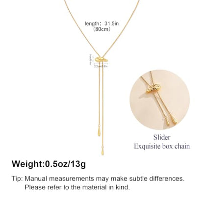 Gold Y Lariat Necklace for Women Adjustable Long Slide Necklace Modern Bohemian Jewelry Gift - color: Gold Hammered Teardrop