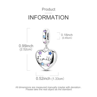 Hapour 925 Sterling Silver Charms for Bracelet Necklace Dangle Pendant Bead | Bear Charm, Elephant Zebra Cat Dream catcher Family Birthday European Jewelry Charm, For Women Mom - color: Family Heart