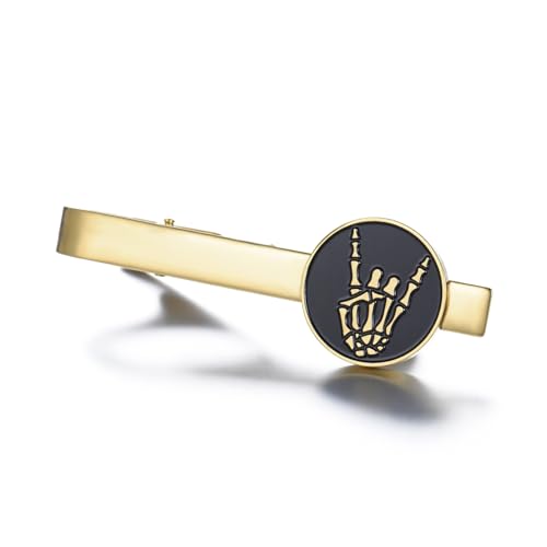 Dreamtimes Rock Skull Hand Tie Clip Halloween Shirt Tie Clips Figurine Sign Language Tie Clip Rock On Hand Gesture Stainless Steel Novelty Tie Accessory for Men - style: Style 2-G