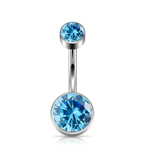Titanium Floating Belly Button Rings 14G, ASTM F136 Implant-Grade Curved Barbell, Internal Thread with 6mm Teardrop Gems, Sparkle Navel Piercing Jewelry, 10mm/12mm Length - color: Silver-Blue, size: 3/8"(10mm)