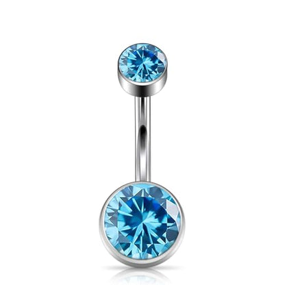 Titanium Floating Belly Button Rings 14G, ASTM F136 Implant-Grade Curved Barbell, Internal Thread with 6mm Teardrop Gems, Sparkle Navel Piercing Jewelry, 10mm/12mm Length - color: Silver-Blue, size: 3/8"(10mm)
