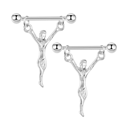 14G Jesus Dangle Nipple Rings for Women 316L Stainless Steel Nipple Piercing Jewelry Nipple Studs Barbell Body Piercing Jewelry