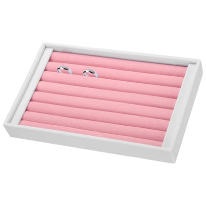 uxcell Velvet 7 Slots Ring Organizer Jewelry Display Tray Showcase Ring Holder Velvet Jewelry Organizer Stand for Rings Earrings White and Pink - color: White Pink