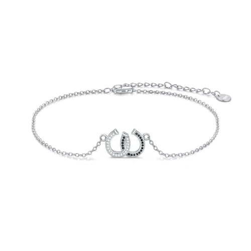 925 Sterling Silver Anklet Foot Bracelet with Crystal from Austria, Anklet Jewelry Gifts for Women 11 Inch Adjustable - style: Horseshoe