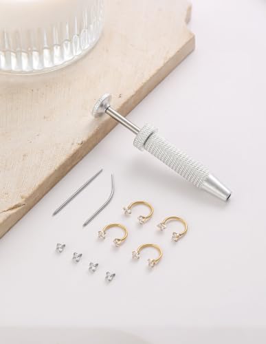 Akeoqi Horseshoe Nose Ring 20G 316L Surgical Steel Double CZ Internally Threaded Cartilage Helix Tragus Earrings for Women Men Septum Nostril Lip Eyebrow Piercing 8MM Gold Silver Plated - color: Gold-20G-8MM-White Clear CZ