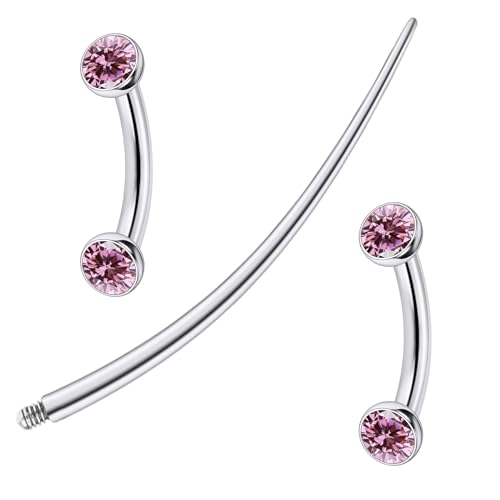 F136 Titanium 16g 6/8/10mm Eyebrow/Rook/Snug/Vertical-Labret/VCH/Snake-Eyes/Anti-Tragus/Christina/Daith/Belly-Button/Bridge/Hood/Surface Curved Barbell Piercing Jewelry for Women Men - color: Pink, size: 6 mm (1/4 in)