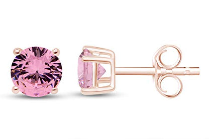 Birthstone Stud Earrings for Women 4MM Round Simulated Gemstone Studs | Push Back Earrings In 14K Gold Over Sterling Silver - color: October - Tourmaline